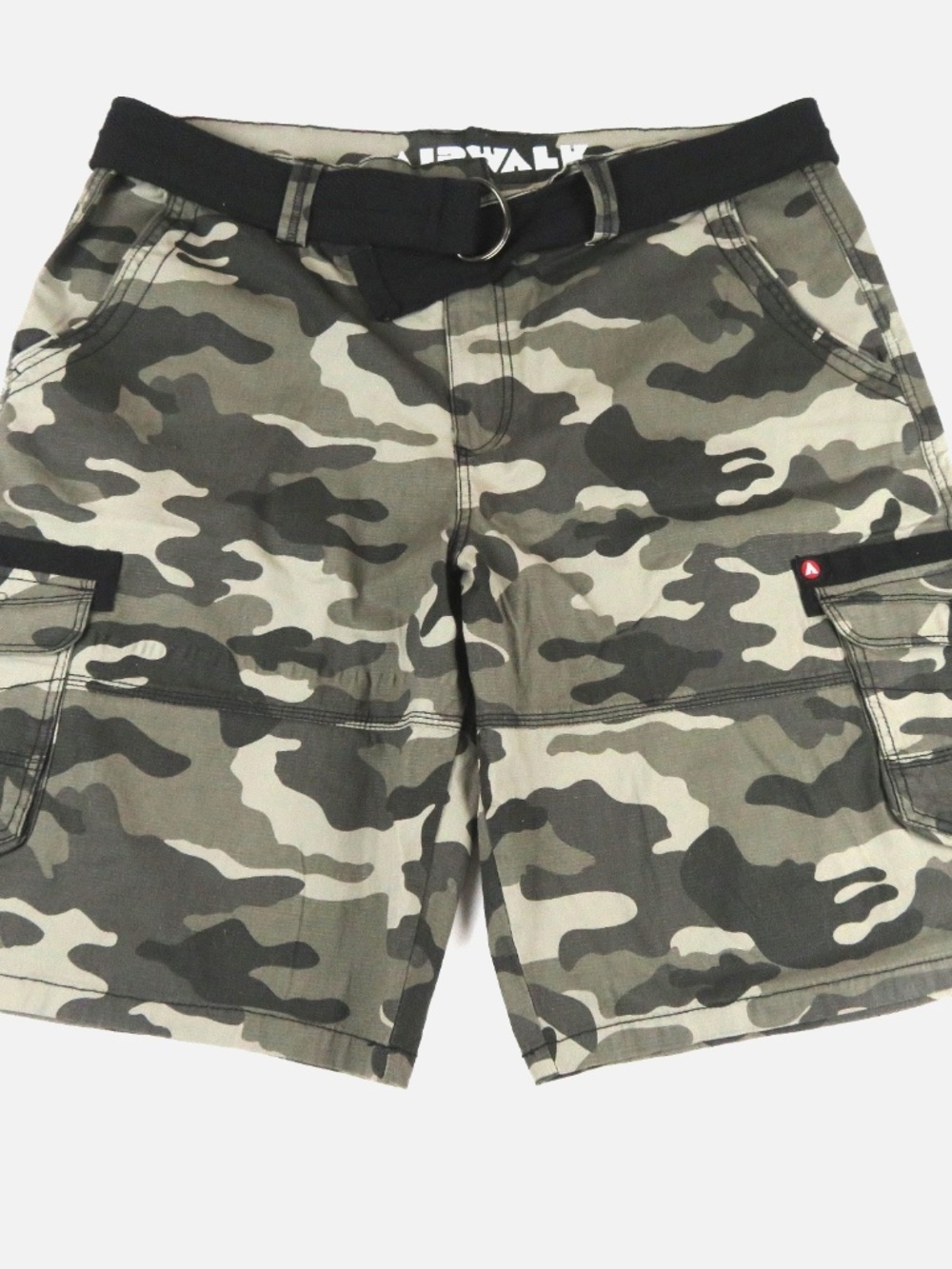 NWT- Men AIRWALK gray black camo camouflage belted slim fit cargo shorts Size 38